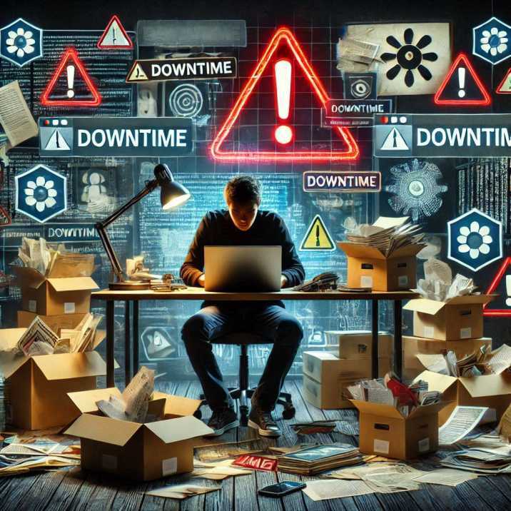 Where the image showing a man facing downtime and lost of money and time due to IT Problems